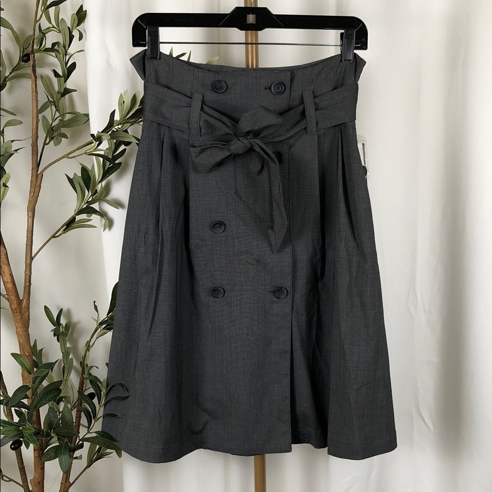 High-Waist Tie-Belt Button Detail A-Line Skirt Removable Tie Belt Sz 8 (B5)